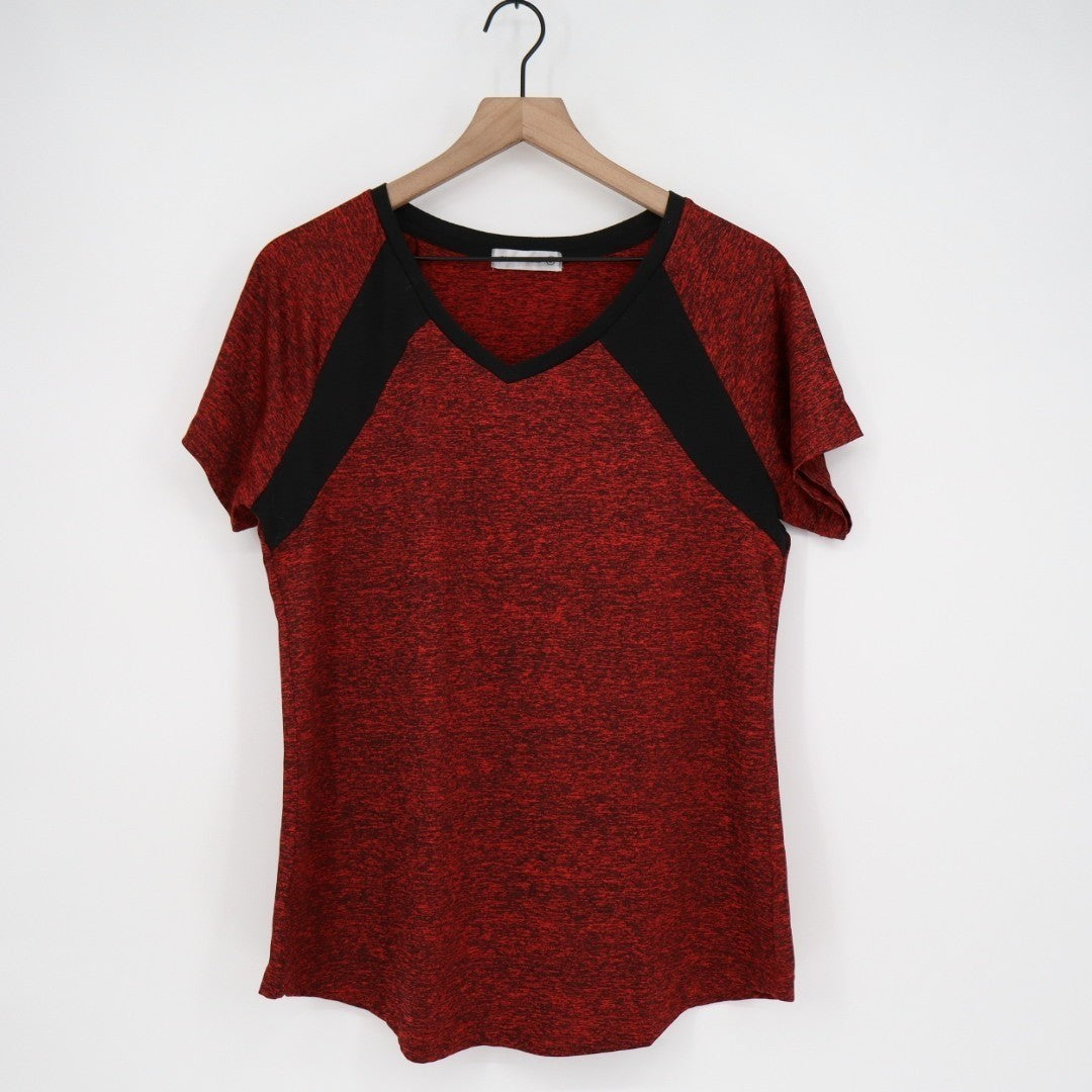 Miss Fortune T-Shirt Womens L Red Space Dye Crew Neck Raglan Sleeve Active Wear