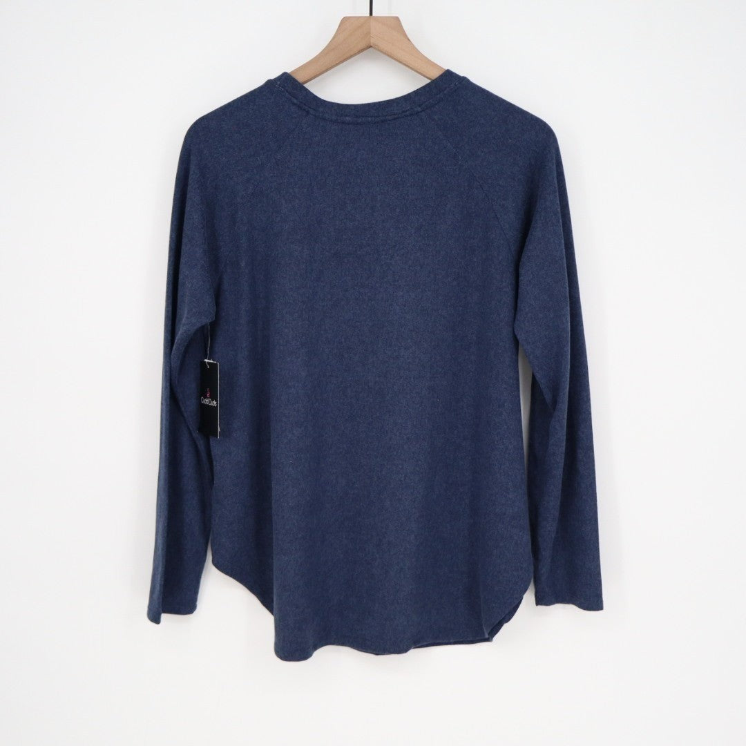 Cuddl Duds Pajama Top Womens Medium Blue Bow Print Stretch Long Sleeve Crew Neck