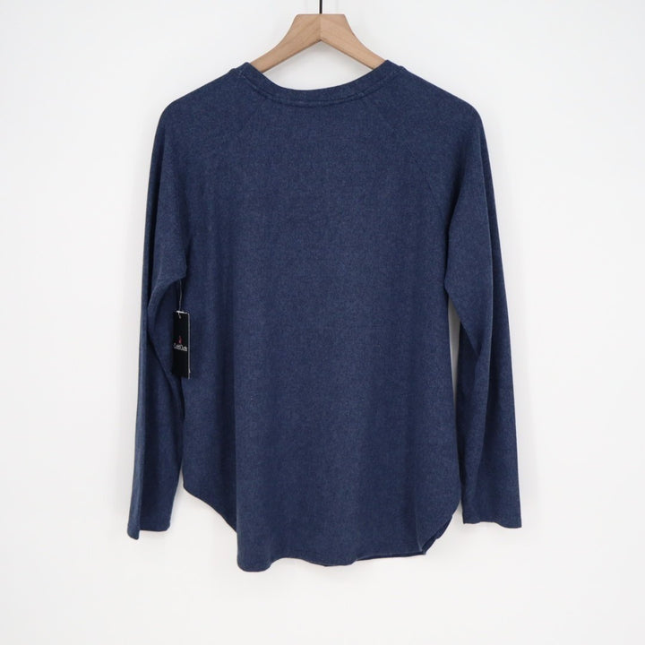 Cuddl Duds Pajama Top Womens Medium Blue Bow Print Stretch Long Sleeve Crew Neck