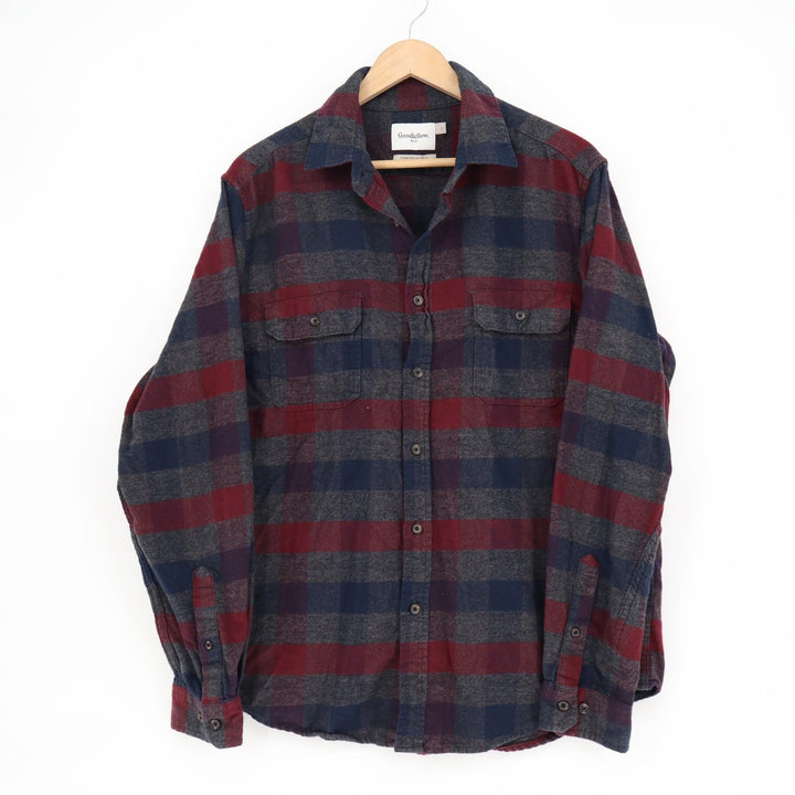 Goodfellow & Co Mens Large Red Navy Blue Plaid Flannel Button Down Shirt