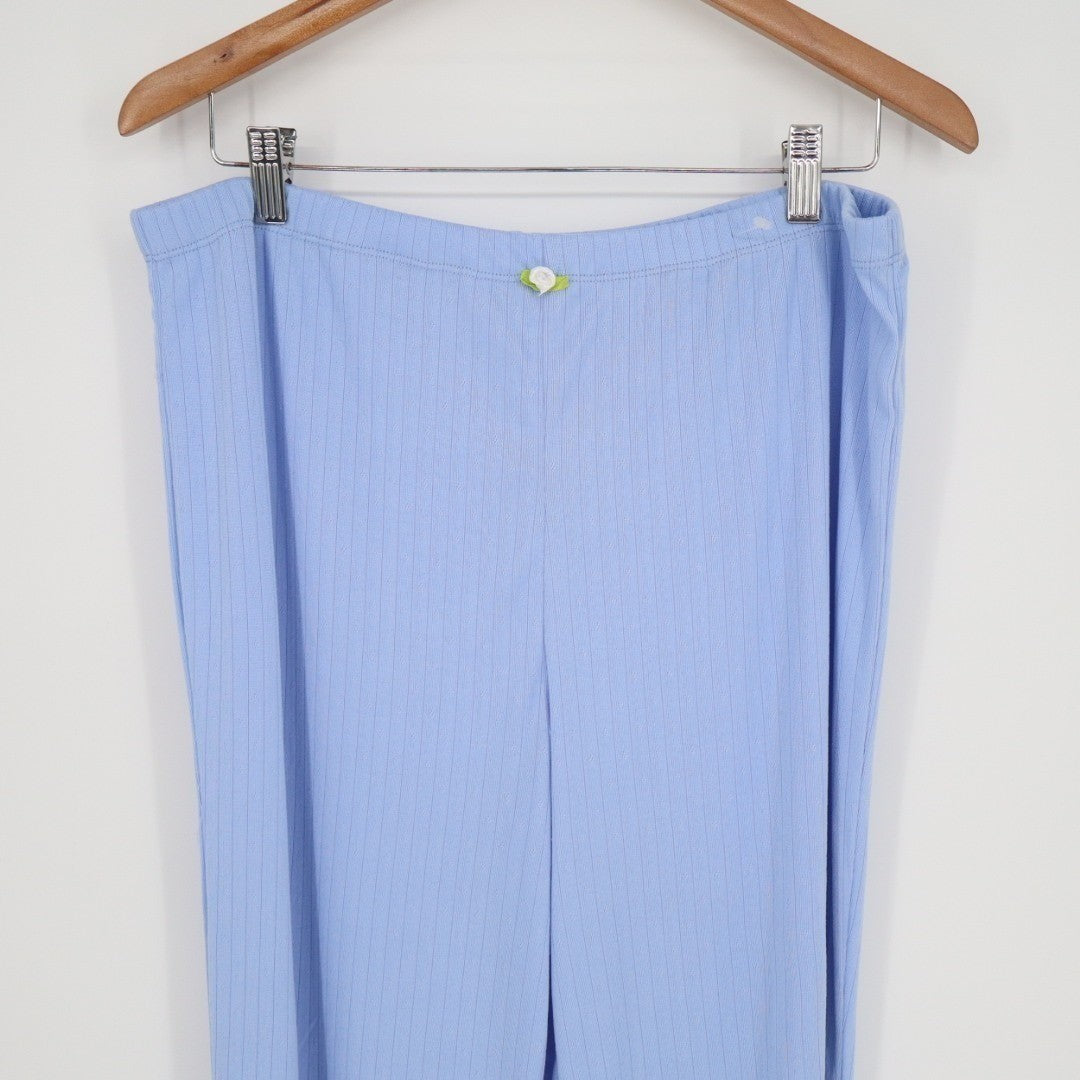 Roudelain Pajama Pants Womens Medium Blue Knit Ribbed Straight Leg Scallop Hem