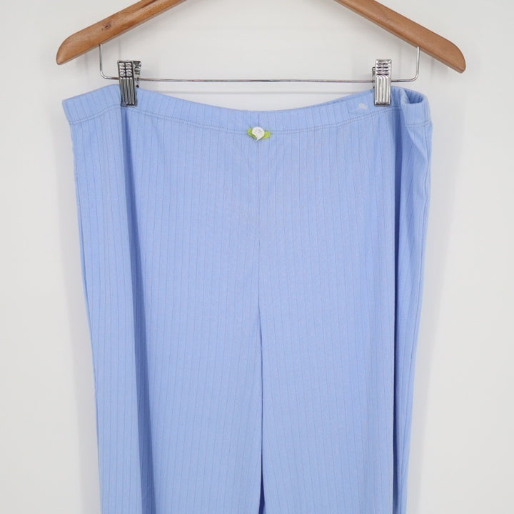 Roudelain Pajama Pants Womens Medium Blue Knit Ribbed Straight Leg Scallop Hem