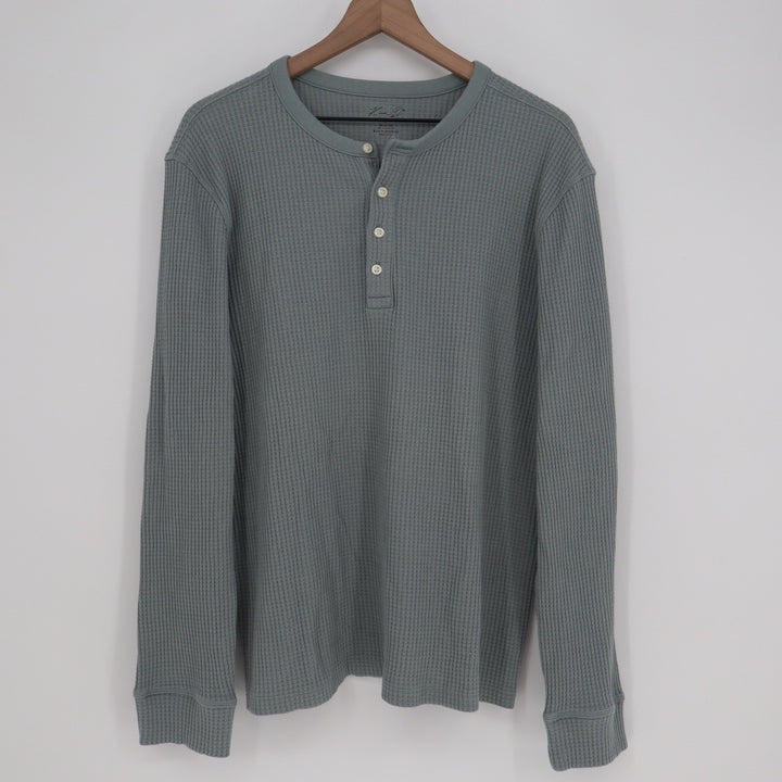 Kian D Los Angeles Mens L Henley Shirt Waffle Knit Thermal Long Sleeve Sage