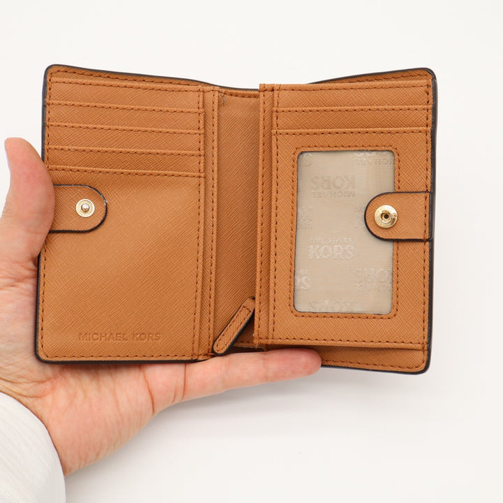 Michael Kors Womens Brown Pebbled Leather Inner Credit Card Slots Bifold Wallet