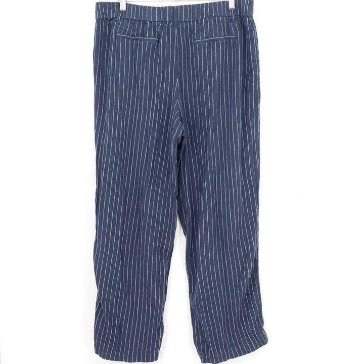 A New Day Navy Blue Pinstripe Linen Blend Pleated Trousers Pants Womens 16