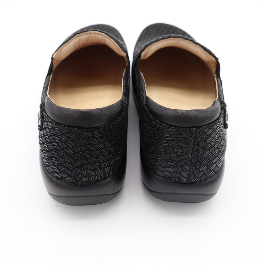 Alegria Keli Black Embossed Leather Nursing Work Clogs Shoes KEL-752 Size 38