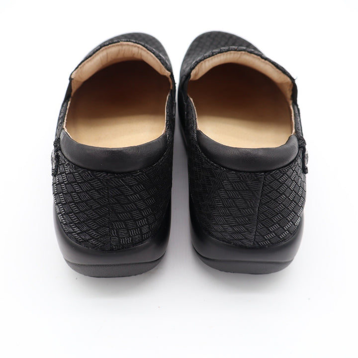Alegria Keli Black Embossed Leather Nursing Work Clogs Shoes KEL-752 Size 38