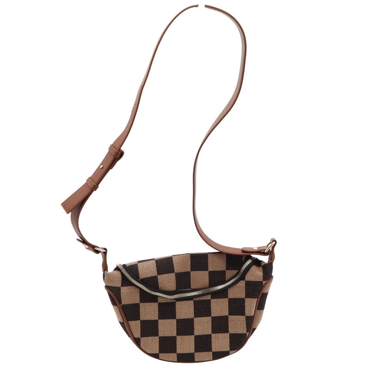 Unbranded Crossbody Bag Womens OS Checkered Brown Crescent Sling Pouch Excellent