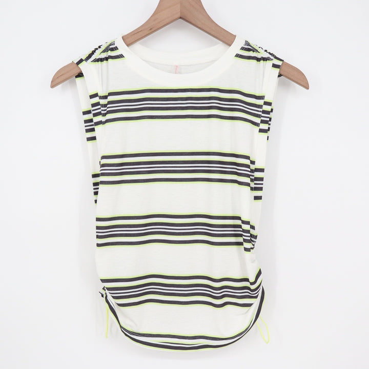 FP Movement Wave Stripe Muscle Tank Black Combo Neon Ruched Side Top Small
