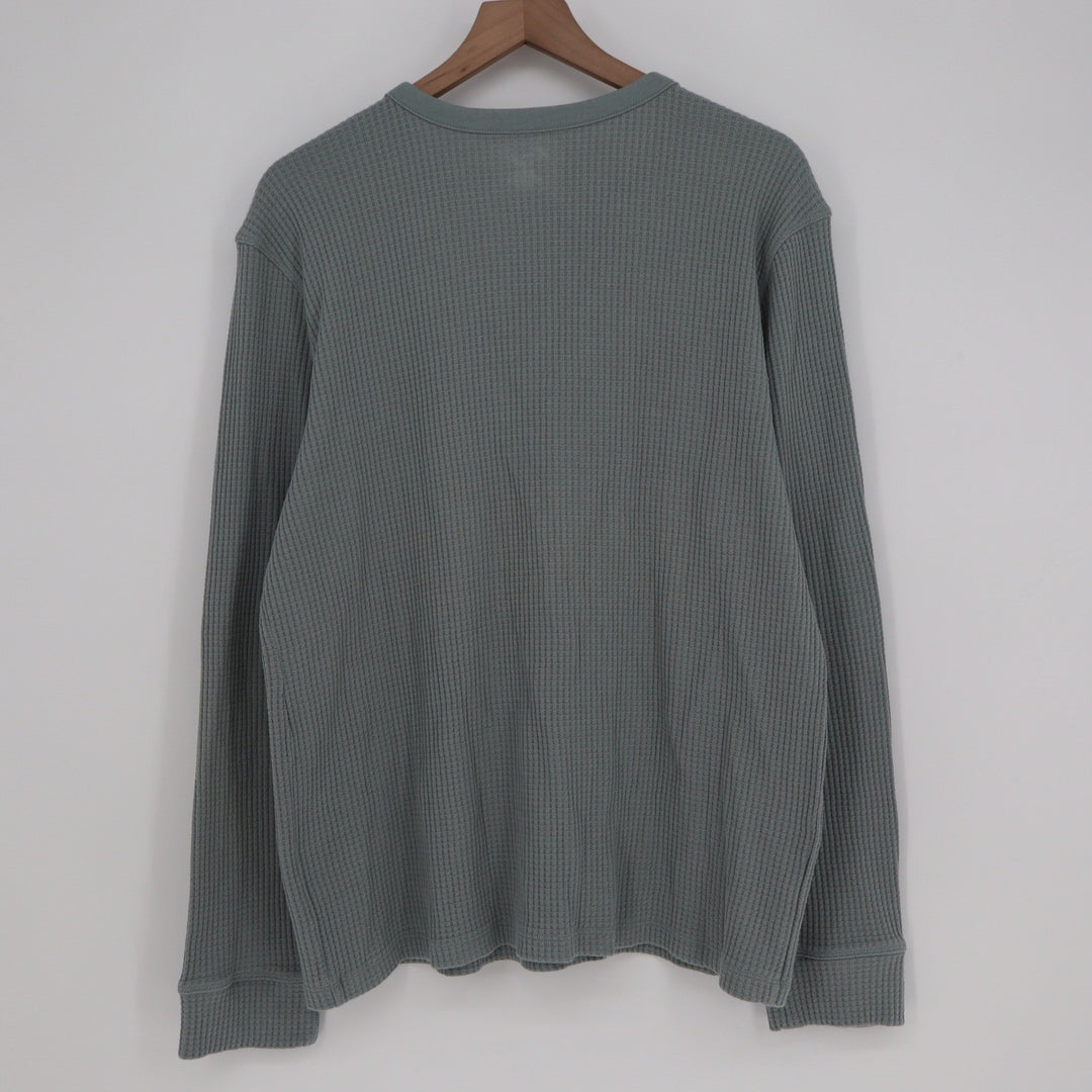 Kian D Los Angeles Mens L Henley Shirt Waffle Knit Thermal Long Sleeve Sage