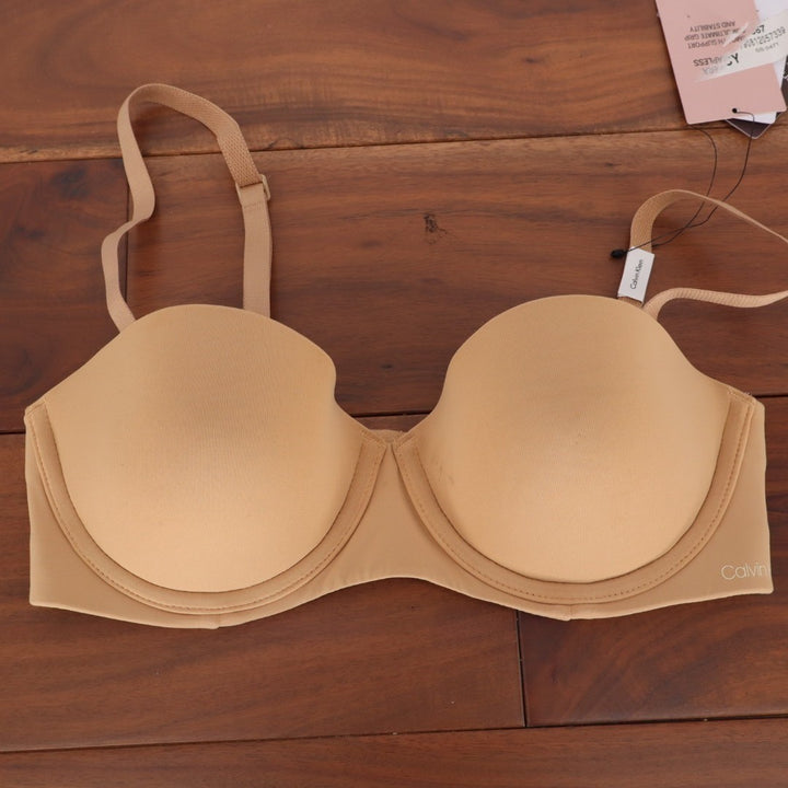 Calvin Klein Capsule Push Up Bra Womens 32B Nude Nylon Stretch Strapless Padded