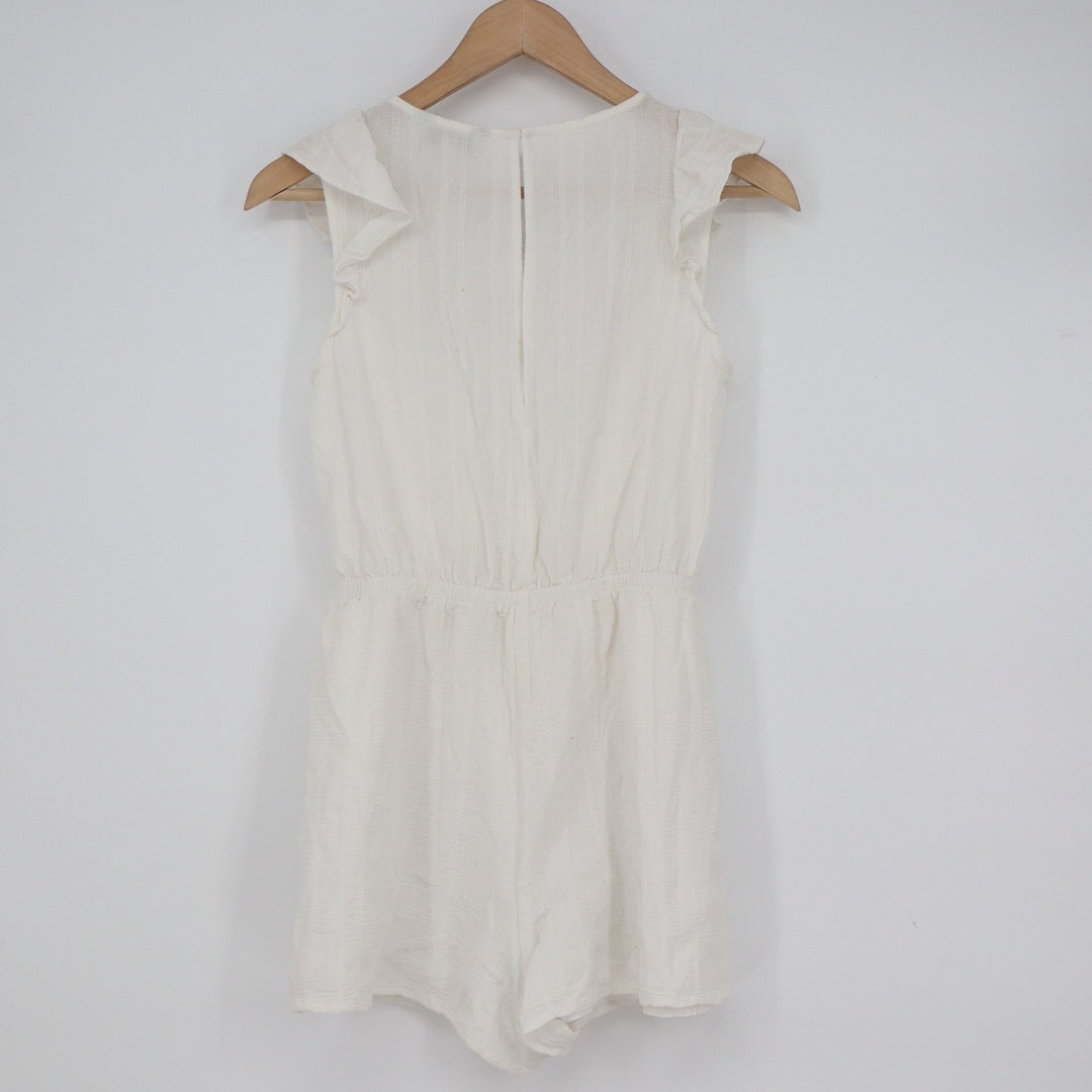 Express White Lace Crochet Ruffle Sleeveless Romper XS Cotton Summer Sunsuit