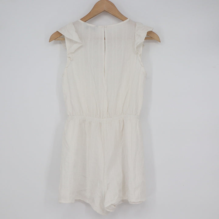 Express White Lace Crochet Ruffle Sleeveless Romper XS Cotton Summer Sunsuit