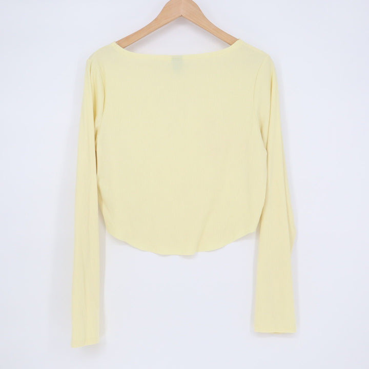Wild Fable Womens Cropped Ribbed Long Sleeve Top Yellow XL