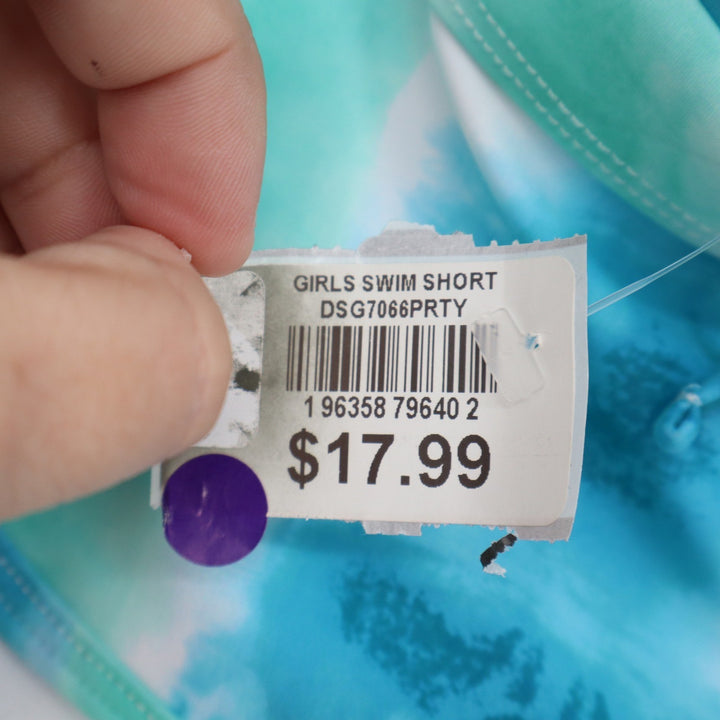 DSG Girls Tie Dye Swim Shorts Blue Green Size Small 6-8 NWT
