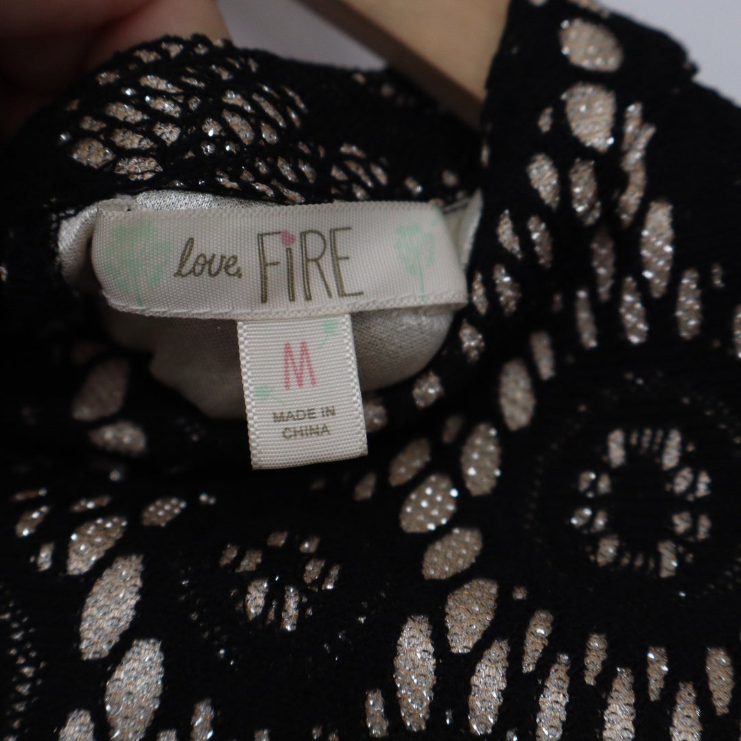 Love Fire Black Medallion Lace High Neck Shift Dress Medium