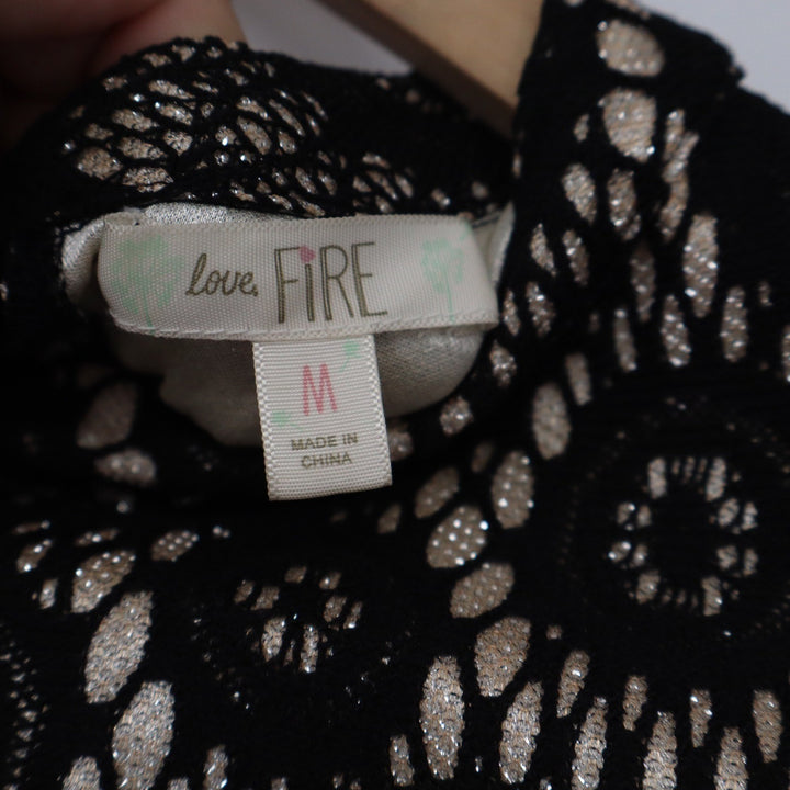 Love Fire Black Medallion Lace High Neck Shift Dress Medium