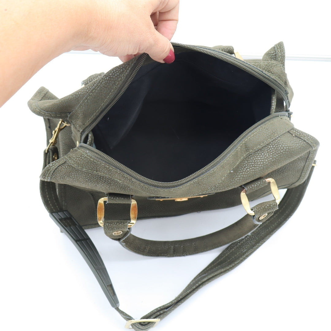 Verdi Satchel Bag Womens OS Olive Green Textured Gold Hardware Strap Good