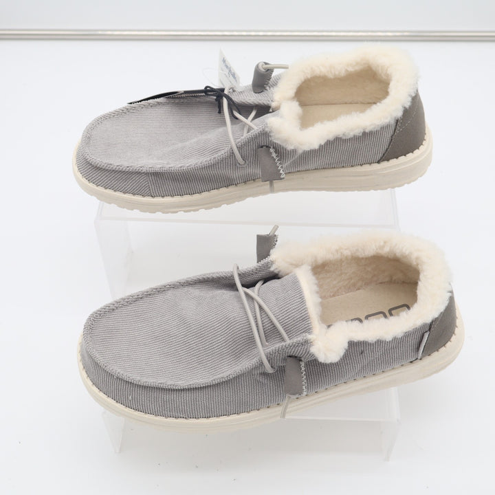 Hey Dude Wendy Women's US 8 Gray Corduroy Faux Fur Moc Toe Slip On Comfort Shoes