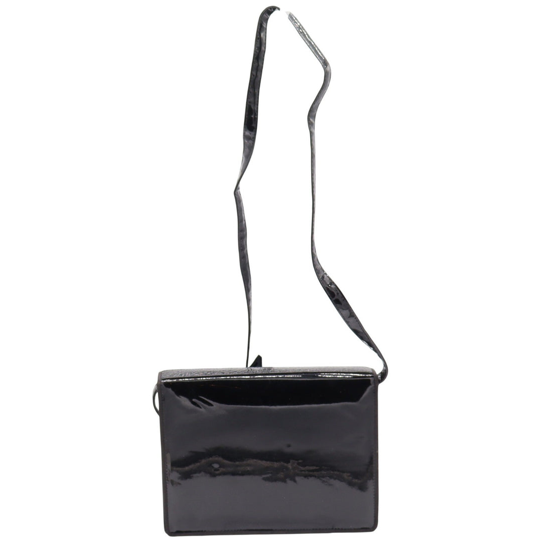 Ande Shoulder Bag Womens OS Vintage Patent Croc Embossed Black Envelope