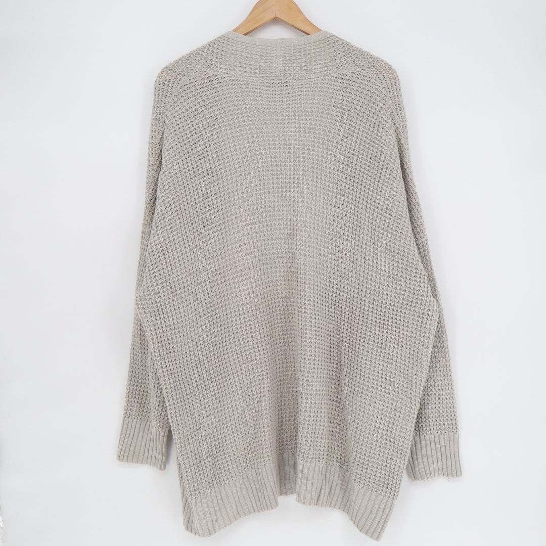 American Eagle Outfitters Cardigan Sweater Womens L/XL Gray Cotton Waffle Knit