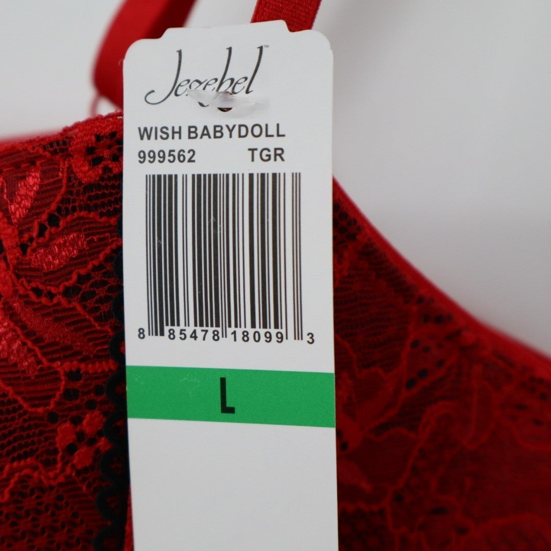 Jezebel Felina Wish Babydoll Lingerie Womens Large Red Sheer Adjustable Strap