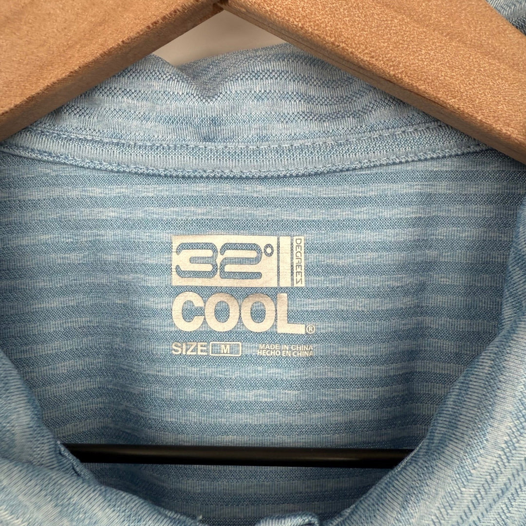 32 Degrees Cool Mens Blue Striped Short Sleeve Polo Shirt Size M