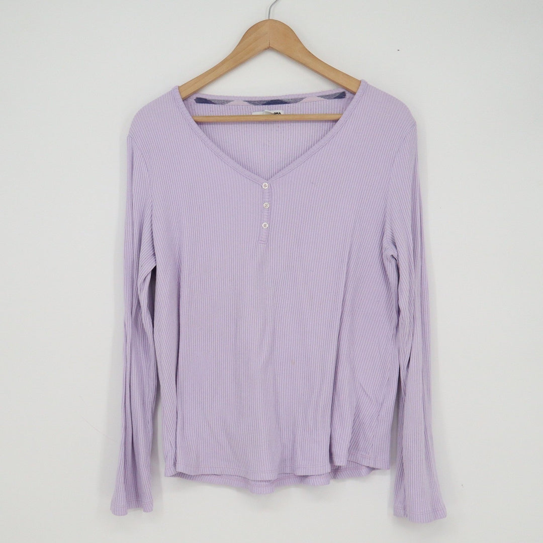 Sonoma Goods For Life Lavender Ribbed Henley Long Sleeve Top Purple Large