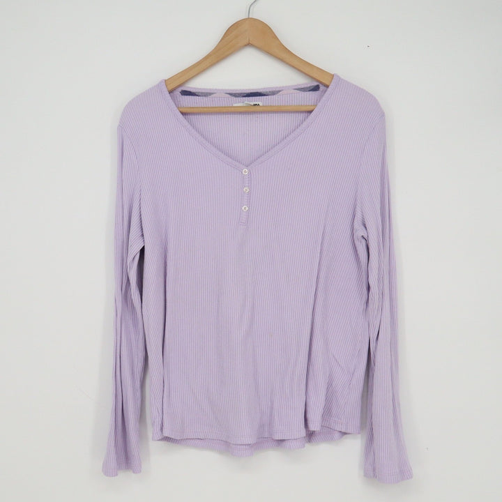 Sonoma Goods For Life Lavender Ribbed Henley Long Sleeve Top Purple Large