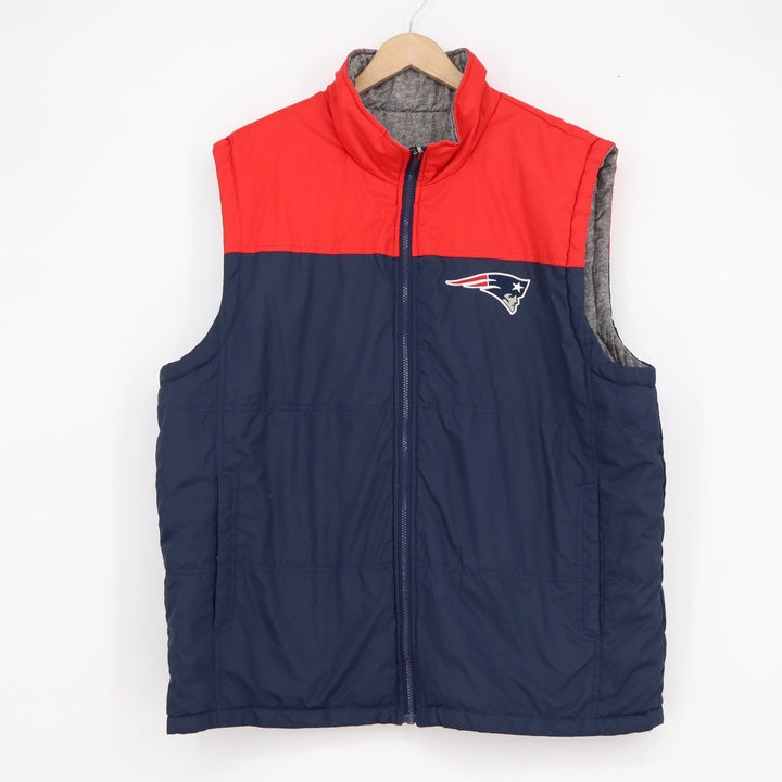 NFL New England Patriots Puffer Vest Mens Navy Blue Red Full Zip Fleece Lined XL