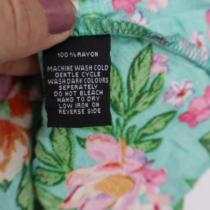 Sky & Moon Floral Smocked Back Tie Front Puff Sleeve Top Teal XL