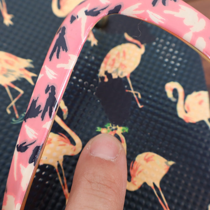 Vera Bradley Womens Flamingo Print Flip Flop Sandals Navy Blue Pink Size 8
