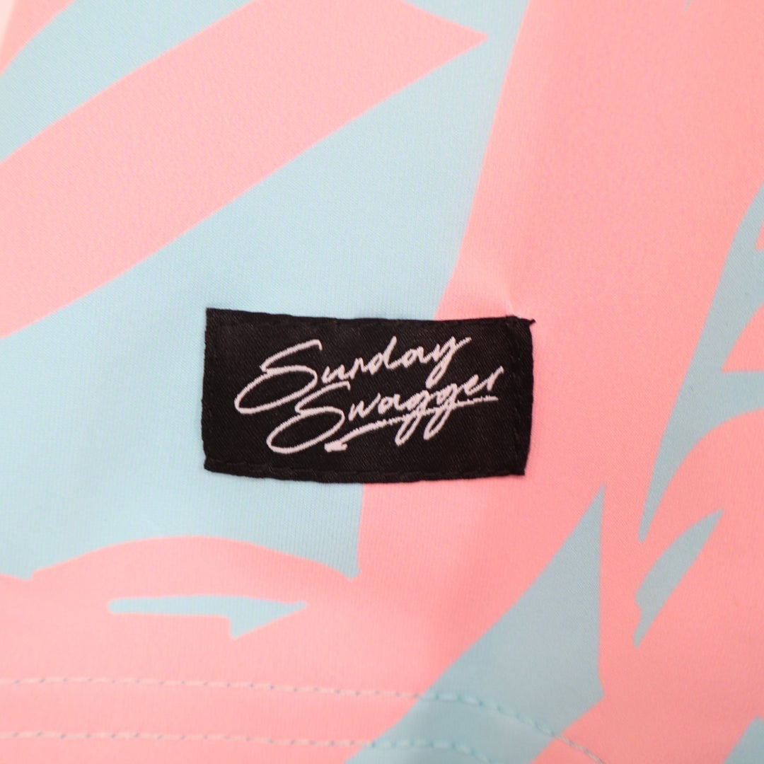Sunday Swagger Polo Shirt Mens 3XL Blue Pink Tropical Leaf Golf Tennis Stretch