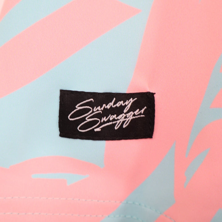 Sunday Swagger Polo Shirt Mens 3XL Blue Pink Tropical Leaf Golf Tennis Stretch