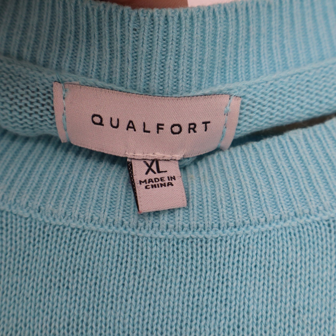 Qualfort Aqua Blue 100% Cotton Crewneck Sweater XL Long Sleeve Lightweight Knit