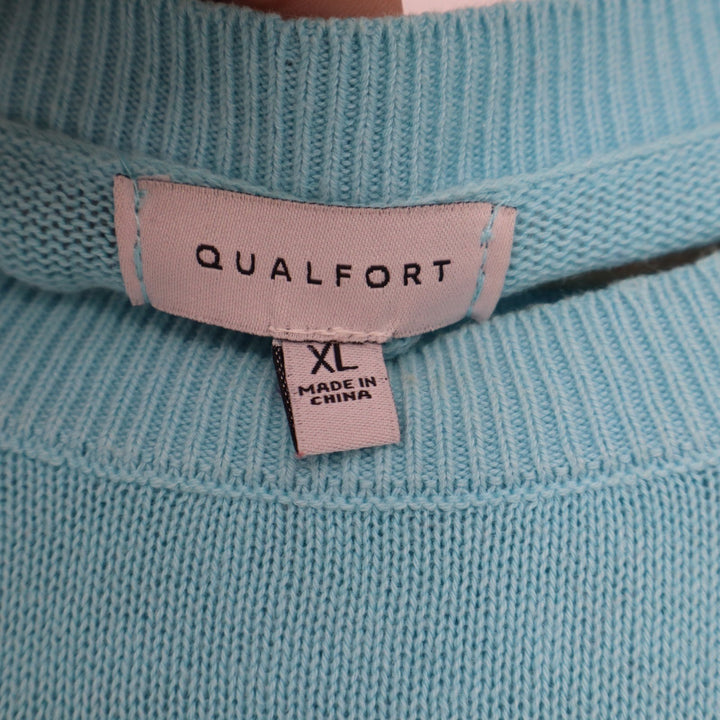 Qualfort Aqua Blue 100% Cotton Crewneck Sweater XL Long Sleeve Lightweight Knit