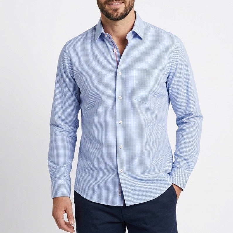 J.Mclaughlin Shirt Mens Small Blue Gingham Check Cotton Long Sleeve Button Up