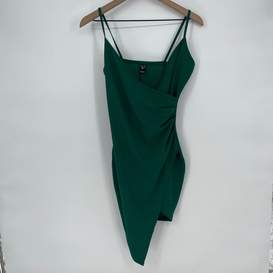 Windsor Emerald Green Ruched Wrap Bodycon Mini Dress Spaghetti Straps Size S