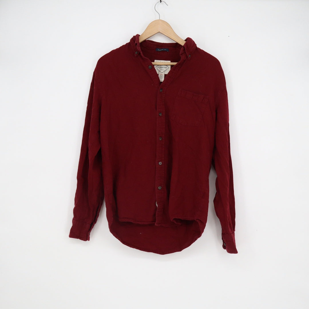 St Johns Bay Small Burgundy Cotton Long Sleeve Button Down Shirt Classic Fit