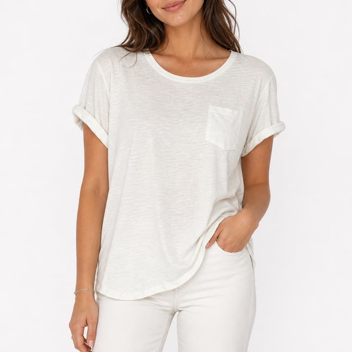 ana A New Approach Womens White Slub Knit Pocket Tee Scoop Neck Shirt Size L