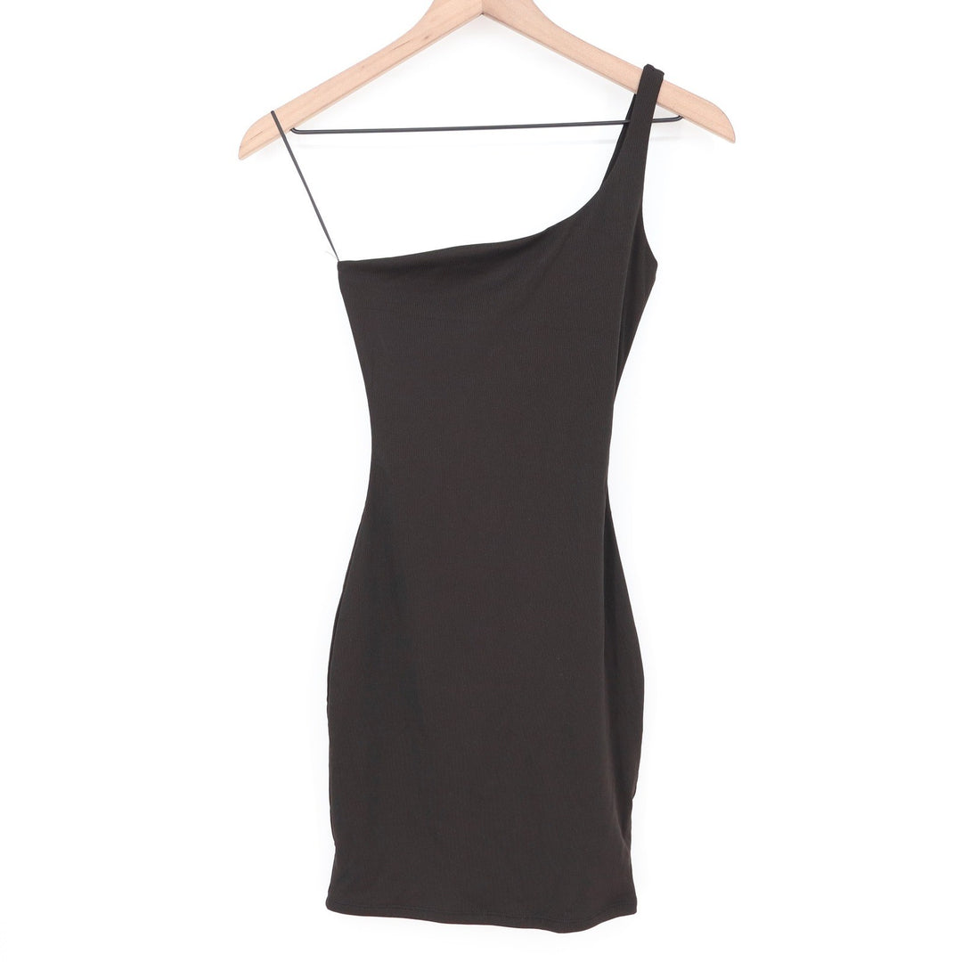 Naked Wardrobe Black One Shoulder Ribbed Mini Bodycon Dress XS