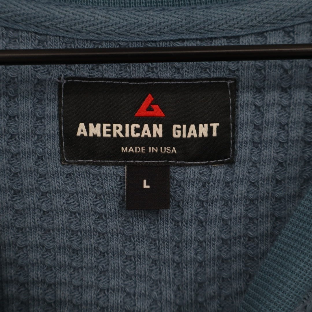 American Giant T-Shirt Mens Large Bluefin Waffle Knit Cotton Stretch Crew Neck