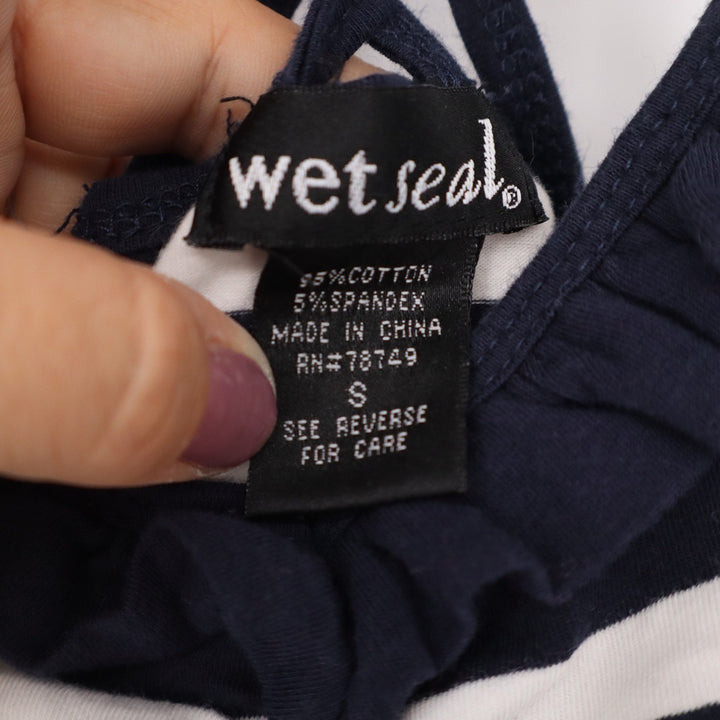 Wet Seal Navy White Striped Ruffle Cami Double Strap Crisscross Back Top Small