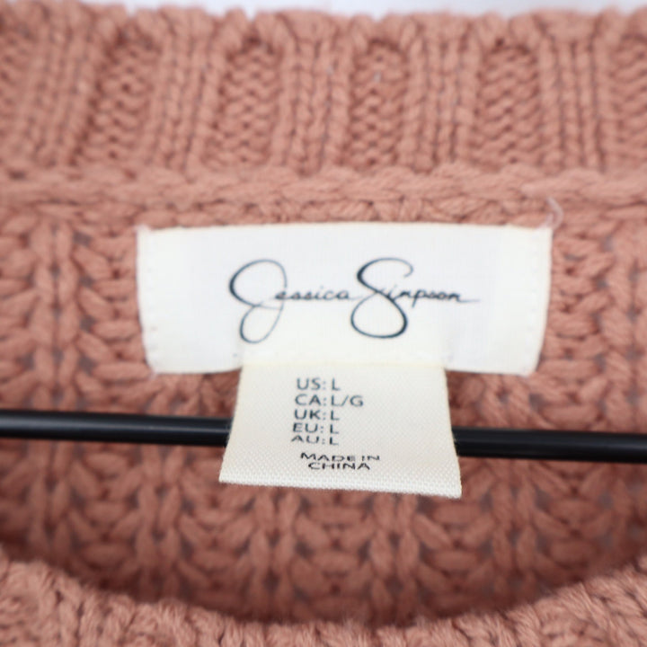 Jessica Simpson Dusty Rose Shaker Knit Bobble Sleeve Sweater SA409 Large
