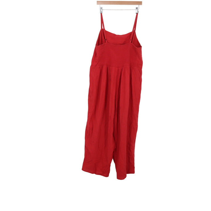 Old Navy Linen Jumpsuit Womens XL Red Wide Leg Sleeveless Smocked Back