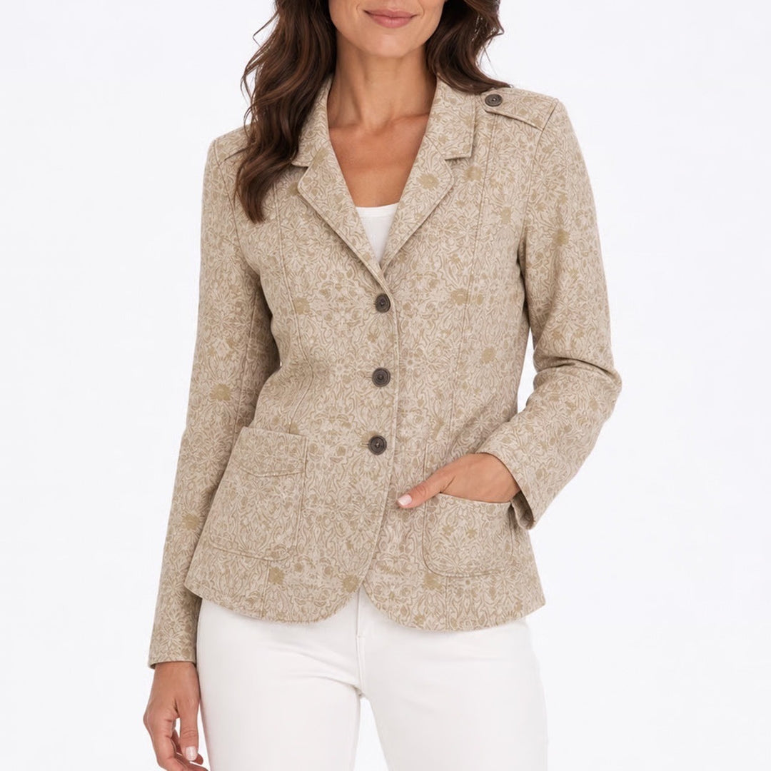 RuffHewn Wellworn Women's Tan Floral Cotton Utility Blazer Jacket Size L
