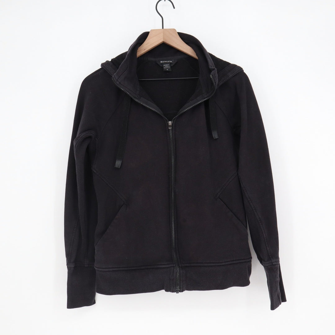 Athleta Triumph Hoodie Black Full Zip Sweatshirt Thumbholes Size M