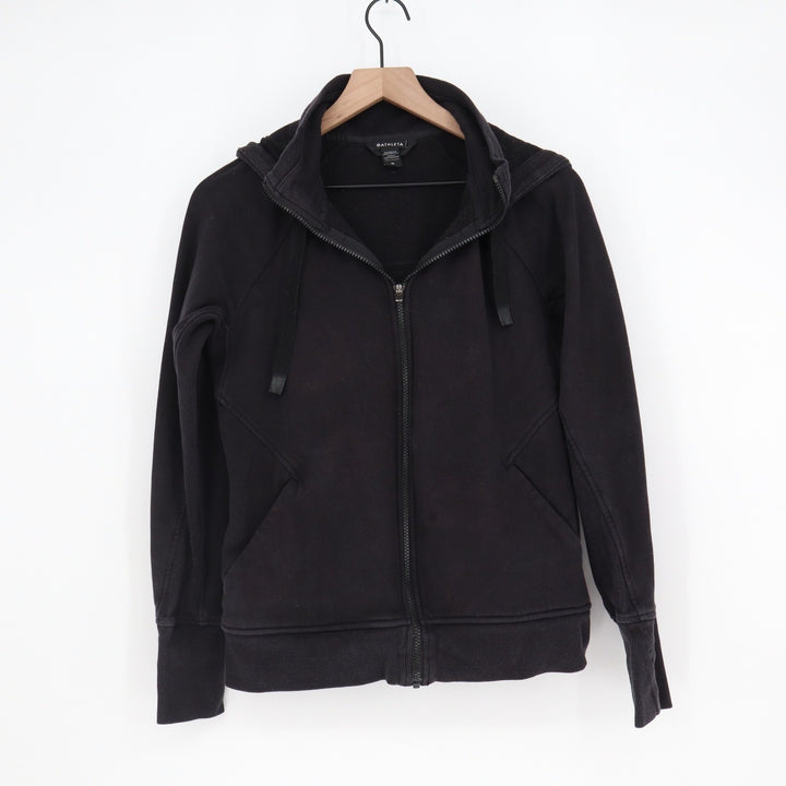 Athleta Triumph Hoodie Black Full Zip Sweatshirt Thumbholes Size M