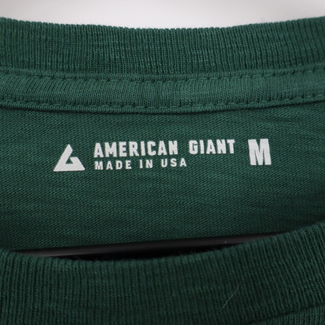 American Giant Premium Slub T-Shirt Mens Medium Green Crew Neck Long Sleeve