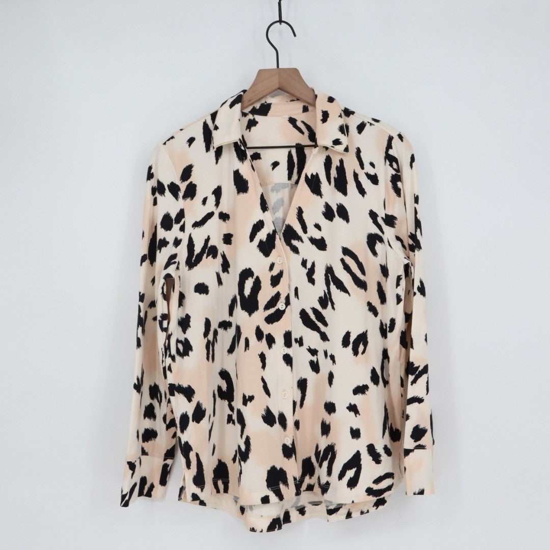 Shirt Womens Multicolor Leopard Print Button Front Spread Collar Button Up
